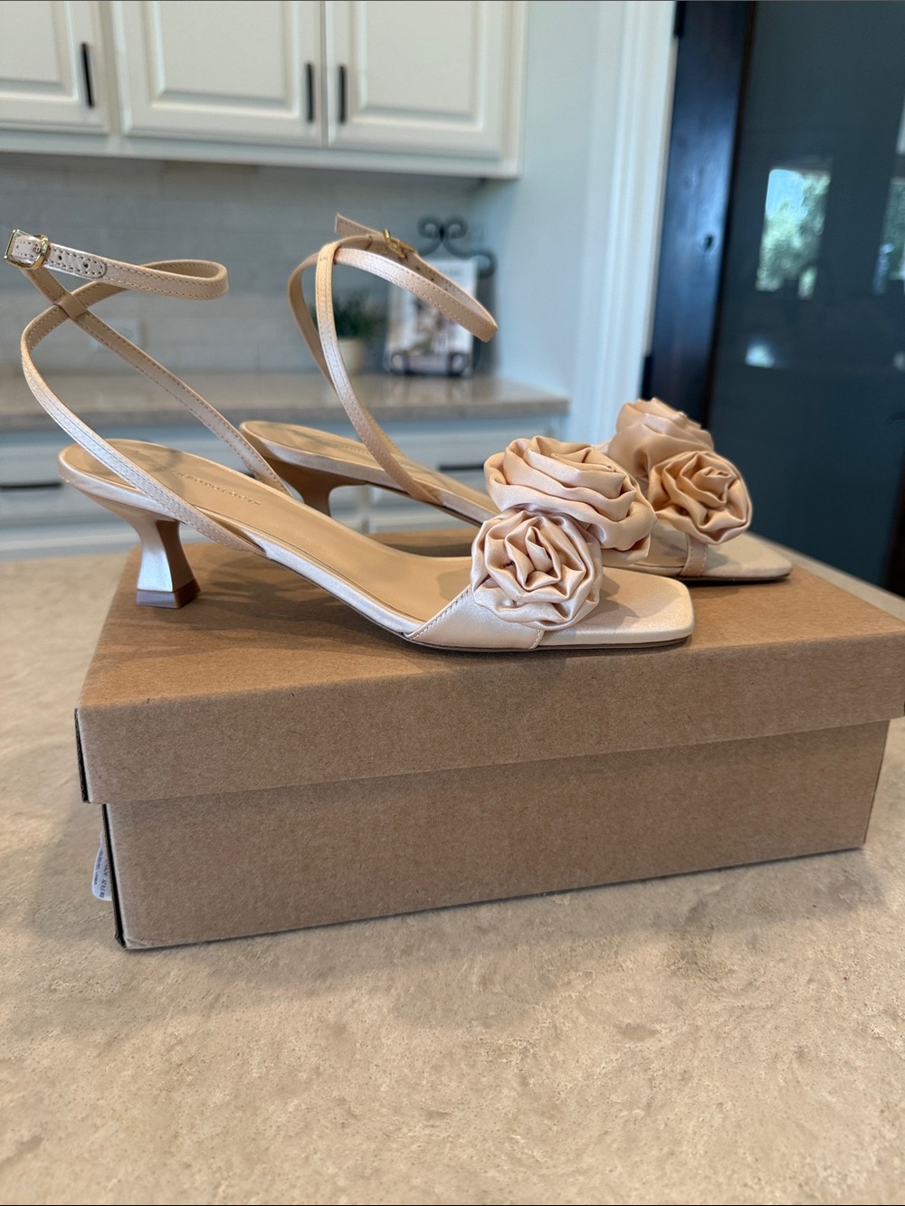Anthropologie Blush Rose-Embellished Slingback Heels - Picture 2 of 6